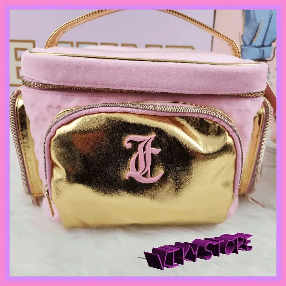 NWT 💖 {Juicy Couture} Glamorous Travel Companion:  Pink Velvet Gold Foil Train
